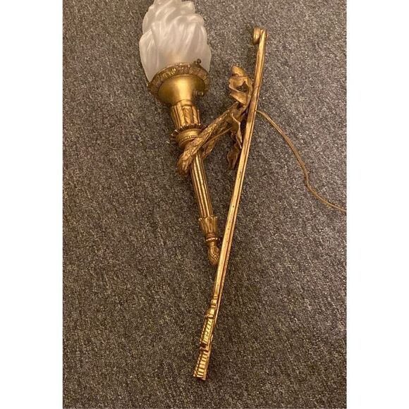 Maison Arlus Bronze Sconce Hand Holding Torch & Flame Glass Shade - Picture 14 of 14